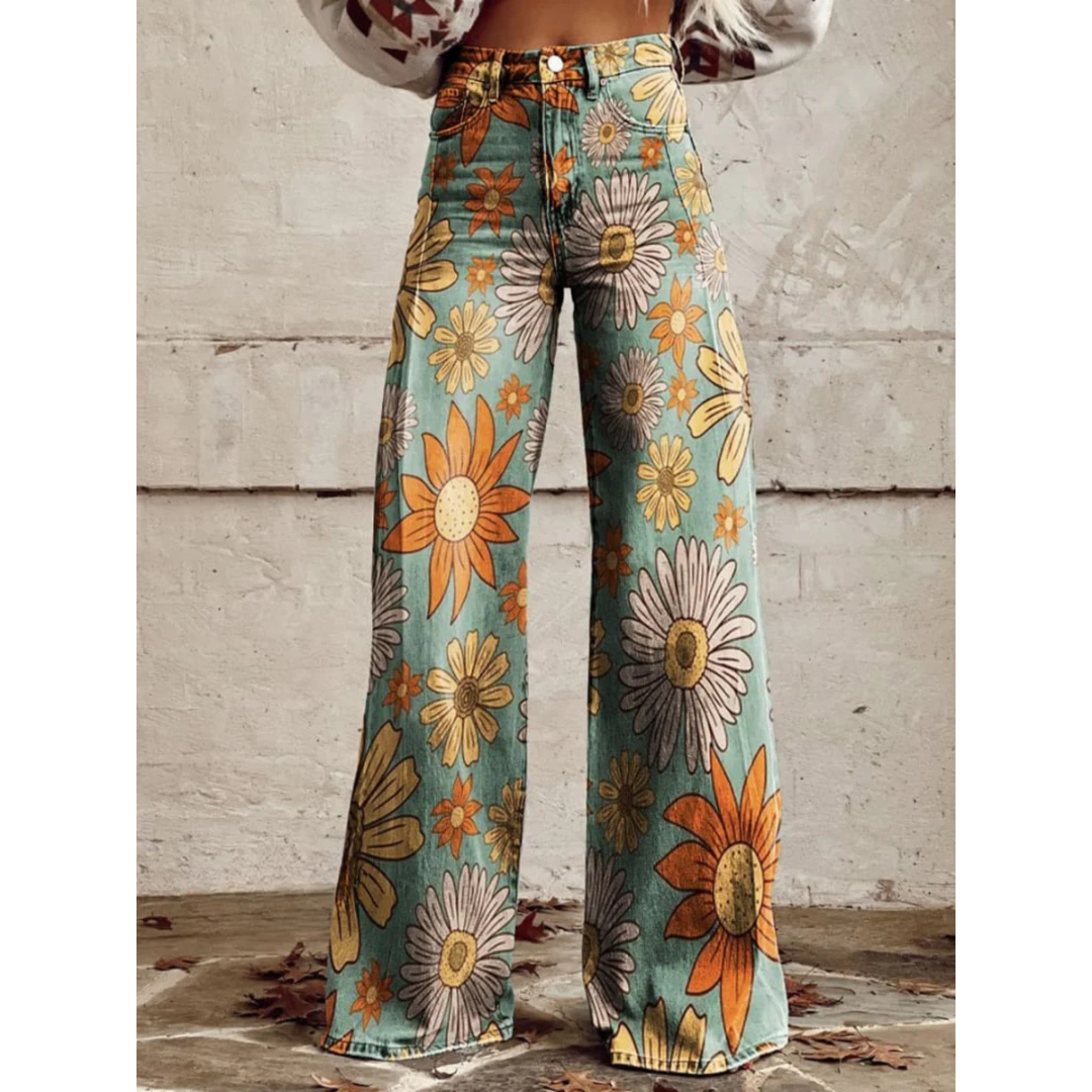 Tania – Vintage Bloemen Wijde Broek